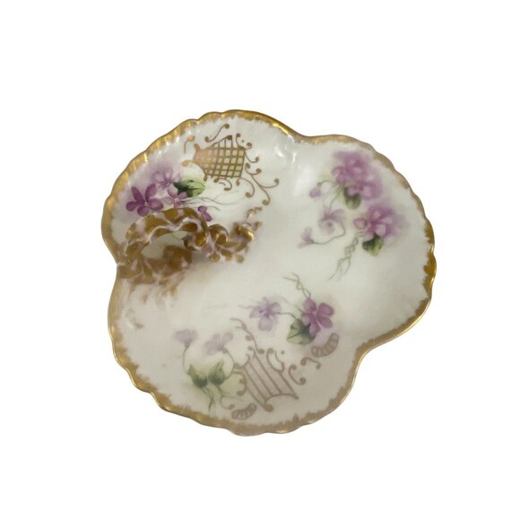 Antique Limoges France Porcelain Floral Decorative Dish With Gold Trim - Picture 10 of 11